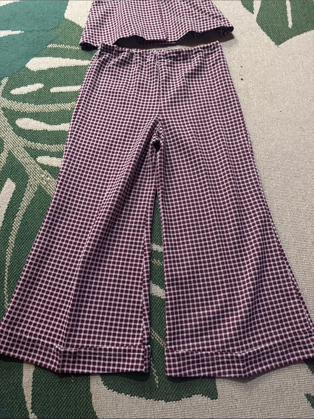Vintage burgundy Check coord matching Set with Lace Collar small